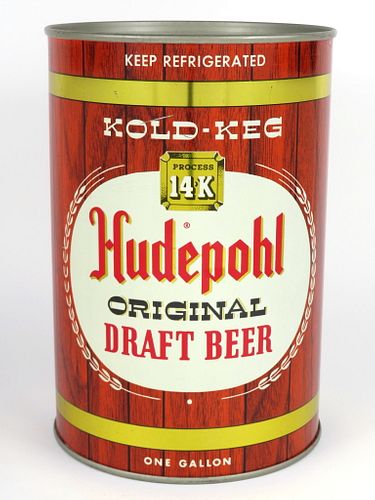 1968 Hudepohl Original Draft Beer 164oz One Gallon 245-04, Cincinnati, Ohio