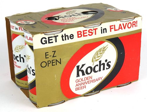 1972 Koch's Golden Anniversary Beer Six Pack 12oz 85-31, Ring Top, Dunkirk, New York