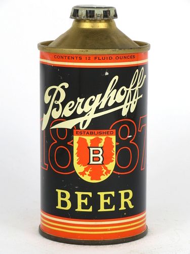 1937 Berghoff 1887 Beer 12oz 151-21, Low Profile Cone Top, Fort Wayne, Indiana
