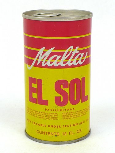 1968 Malta El Sol 12oz T61-28, Ring Top, Hammonton, New Jersey