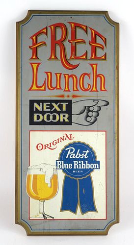 1966 Pabst Beer Wooden Plaque "Free Lunch", Milwaukee, Wisconsin