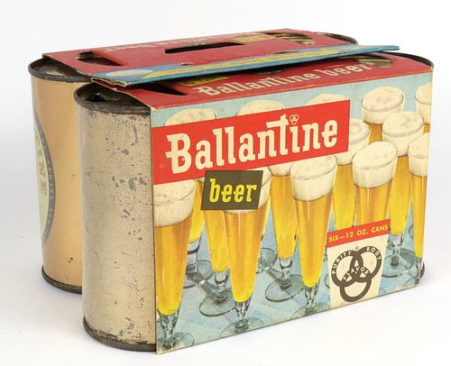 1953 Ballantine Beer 12oz 33-37 Six Pack holder with Flat Top cans Newark, New Jersey