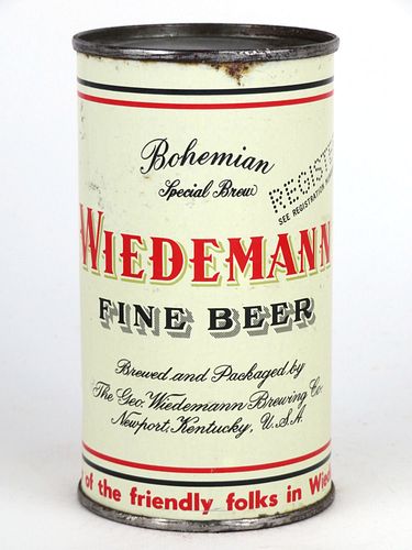 1956 Wiedemann Fine Beer 12oz 145-31.1, Flat Top, Newport, Kentucky