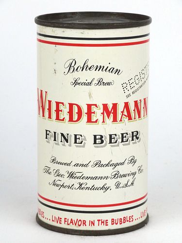 1958 Wiedemann's Fine Beer 12oz 145-28, Flat Top, Newport, Kentucky