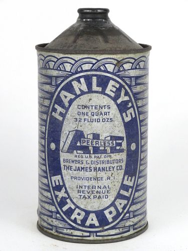 1940 Hanley's Extra Pale Ale 32oz Quart Cone Top 211-15, Providence, Rhode Island