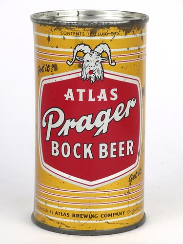 1957 Atlas Prager Bock Beer 12oz 32-28, Flat Top, Chicago, Illinois