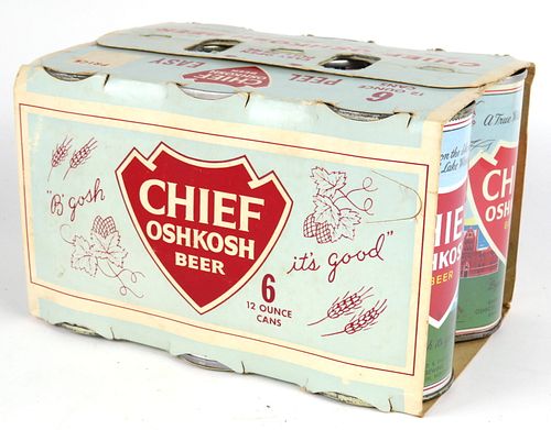 1970 Chief Oshkosh Beer 6 pack With 12oz Cans, Oshkosh, Wisconsin