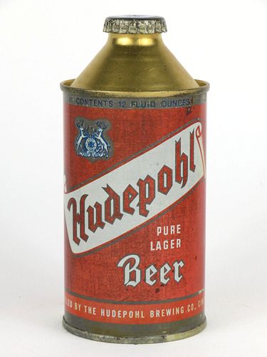 1950 Hudepohl Pure Lager Beer 12oz 169-28, High Profile Cone Top, Cincinnati, Ohio
