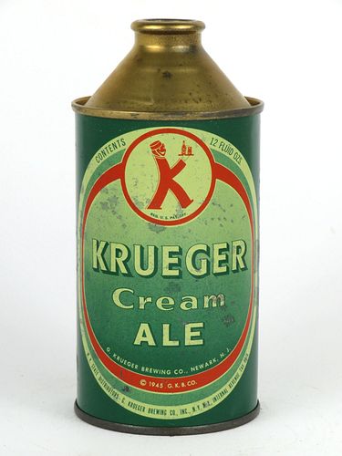 1947 Krueger Cream Ale 12oz 172-10, High Profile Cone Top, Newark, New Jersey