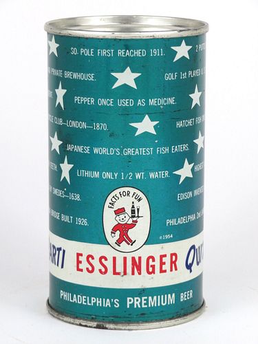 1956 Esslinger Parti Quiz Beer 12oz 60-32, Flat Top, Philadelphia, Pennsylvania