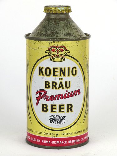 1947 Koenig Brau Premium Beer 12oz 171-30, High Profile Cone Top, Chicago, Illinois