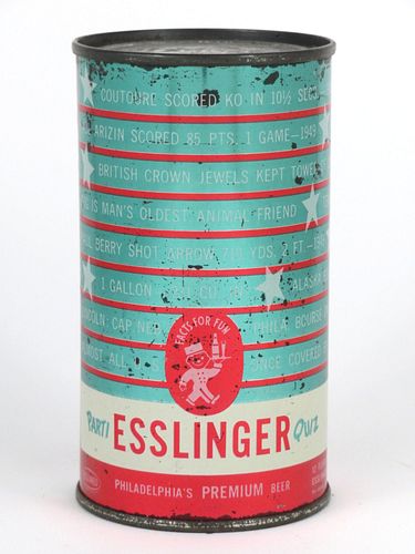 1961 Esslinger Parti Quiz Beer 12oz 60-36, Flat Top, Philadelphia, Pennsylvania