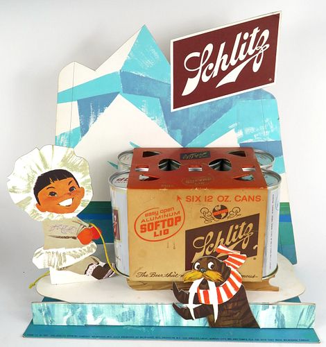 1960 Schlitz Beer "Eskimo Sled" 6-Pack display With 12oz Cans, Milwaukee, Wisconsin
