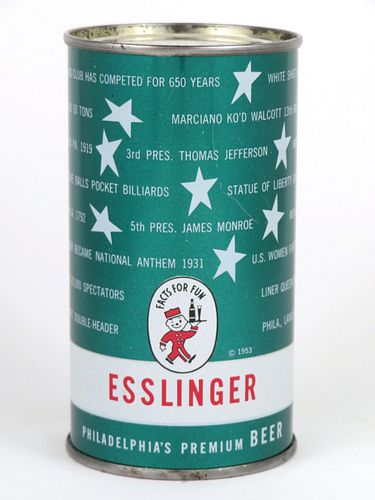 1953 Esslinger's Parti Quiz Beer 12oz 60-29, Flat Top, Philadelphia, Pennsylvania