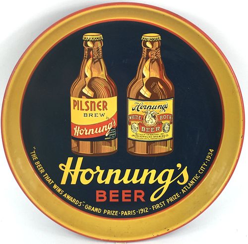 1935 Hornung's Pilsener Brew/White Bock Beers 12 inch tray, Philadelphia, Pennsylvania