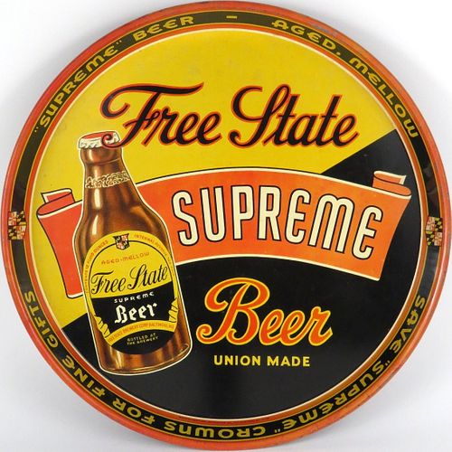 1940 Free State Supreme Beer 12 inch tray, Baltimore, Maryland