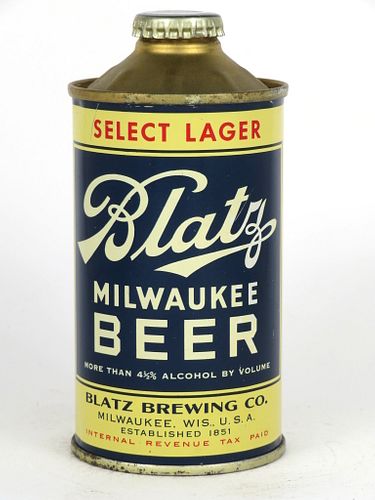 1936 Blatz Milwaukee Beer 12oz 153-08, Low Profile Cone Top, Milwaukee, Wisconsin