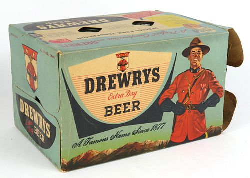 1958 Drewrys Extra Dry Beer 6 pack With 12oz Mountie Cans 57-05, South Bend, Indiana