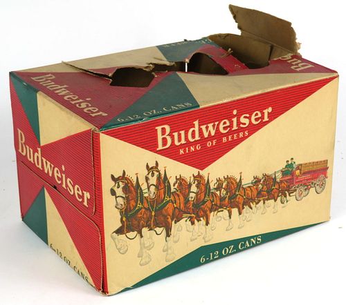 1958 Budweiser Beer six pack box 12oz No Ref., Flat Top, Saint Louis, Missouri
