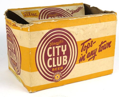 1954 Schmidt's City Club Beer cone top six pack holder 12oz No Ref., High Profile Cone Top, St Paul, Minnesota