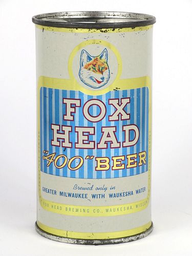 1958 Fox Head "400" Beer 12oz 66-14, Flat Top, Waukesha, Wisconsin