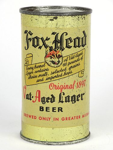 1956 Fox Head Vat-Aged Lager Beer 12oz 66-15, Flat Top, Waukesha, Wisconsin