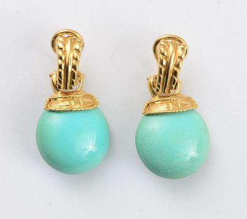 18K GOLD AND TURQUOISE EARCLIPS