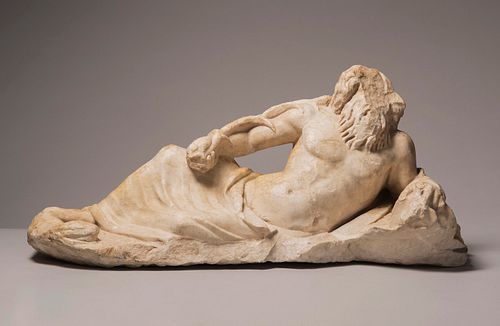 God Nile; Rome, Eastern Europe, 2nd century A.D. White marble. It shows superficial wear caused by the passage of time. Presents loss of part of the h