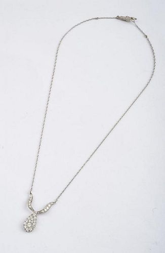 14K WHITE GOLD AND DIAMOND PENDANT-NECKLACE