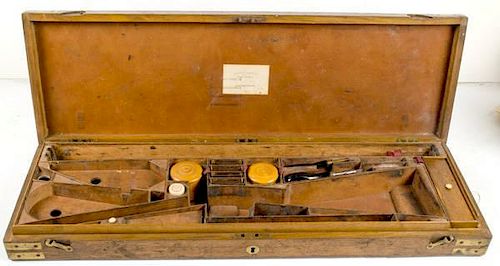 Antique Oak & Brass Case for a Percussion Double-Barrel Shotgun 