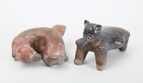 TWO MEXICAN PRE-COLUMBIAN STYLE POTTERY FIGURES OF DOGS