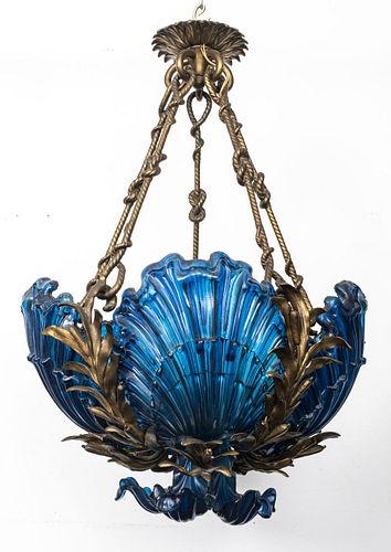 Lalique Art Nouveau Ormolu & Glass Chandelier