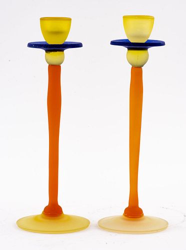 Postmodern Memphis Style Glass Candlesticks, 2