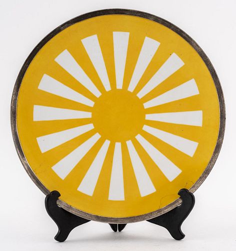 French Porcelain Sunburst Platter w Sterling Rim