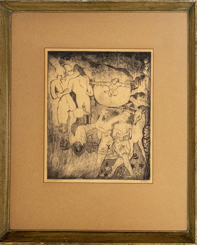 Illegibly Signed "Temptation" Etching