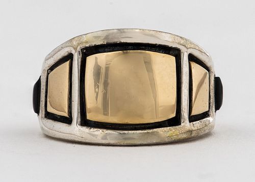 Christin Wolf Silver & 14K Yellow Gold Onyx Ring