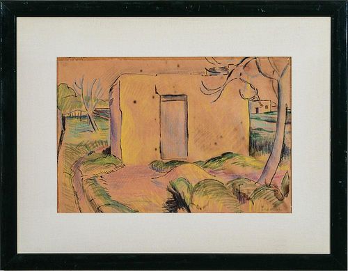 JARED FRENCH (1905-1988): LANDSCAPE WITH BUILDING