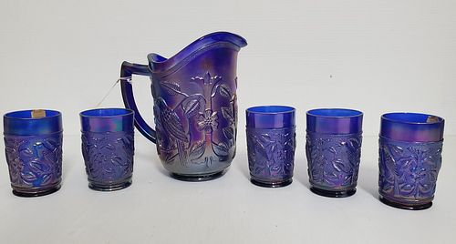 Imperial Carnival Glass Pitcher w/ (5) Glasses
