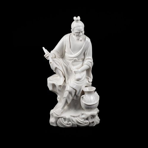Chinese Blanc-de-Chine Pipe Smoking Celestial Figure 