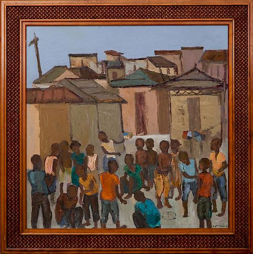 CARLO JEAN-JACQUES (1943-1990): VILLAGE WITH PEOPLE