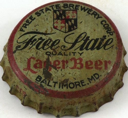 1945 Free State Lager Beer Cork Backed crown Baltimore, Maryland