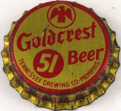 1945 Goldcrest 51 Beer ~MS 2¢ Tax Cork Backed crown Memphis, Tennessee
