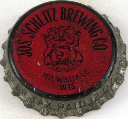 1948 Jos. Schlitz Brng. ~MI 12oz Tax Cork Backed crown Milwaukee, Wisconsin