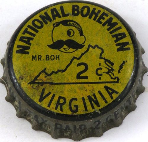 1954 National Bohemian Beer ~VA Crown Cork Backed crown Baltimore, Maryland