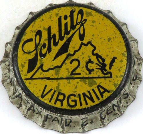 1950 Schlitz Beer ~VA 2¢ Tax Cork Backed crown Milwaukee, Wisconsin