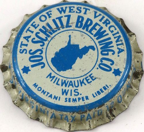 1948 Schlitz Beer ~WV 12oz Tax Cork Backed crown Milwaukee, Wisconsin