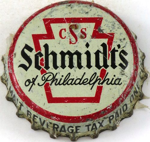 1945 Schmidt Beer ~PA Pint Tax Cork Backed crown Philadelphia, Pennsylvania