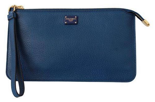 Blue Wristlet Clutch Hand Purse Borse Leather Wallet