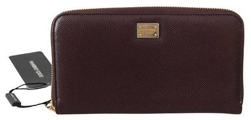 Leather Bordeaux Zippered Continental Clutch Wallet