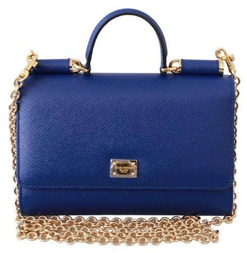 Blue VON Gold Chain Phone Hand Purse Borse Leather Bag